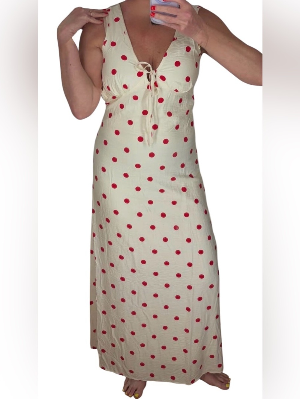 🆕Jessica Simpson Cream Maxi Dress with Red Polka Dots XL🆕